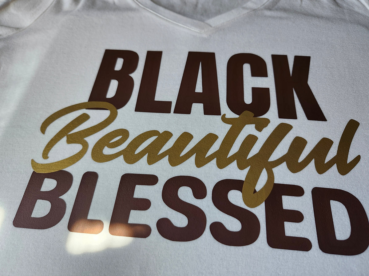 Women's Black Beautiful Blessed V-Neck T-Shirt – 100% Cotton