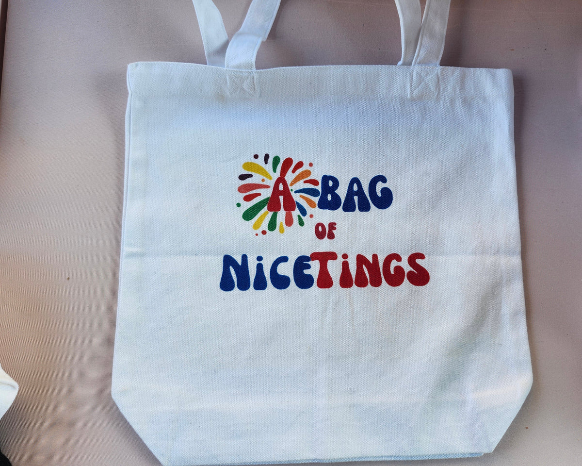 Reusable Cotton Tote Bag – Graphic Print, 13"x13", Fits Laptop